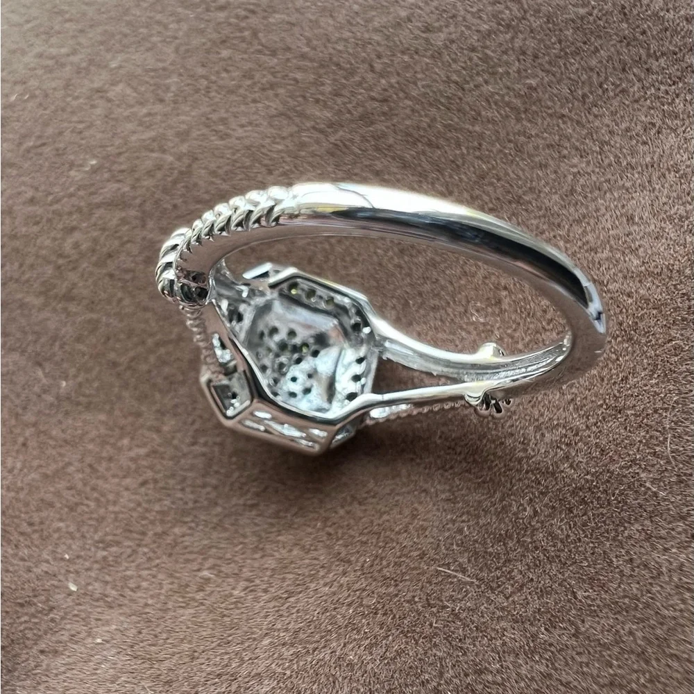 JS Affinity Sterling Silver & Pave Green Diamond Ring π - Picture 9 of 14